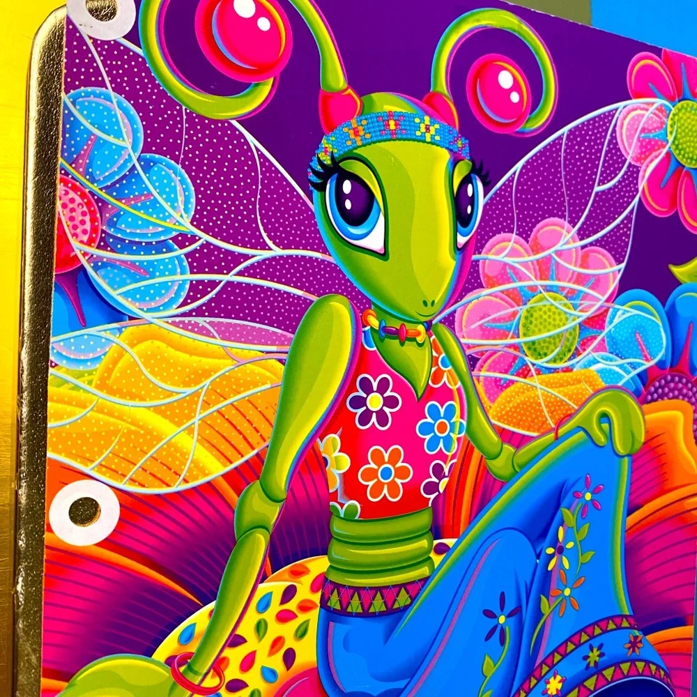 LISA FRANK VTG FANTASTIC WORLD DIVA DRAGONFLY 3 HOLE BINDER DIVIDERS SET OF 2